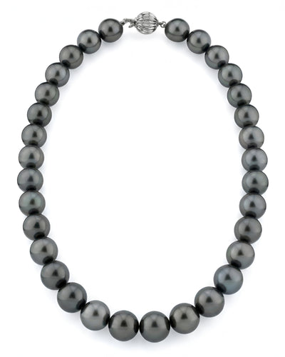 True Round Black Tahitian Pearl Necklace, 11.0-13.0mm - AAA/AAAA Quality