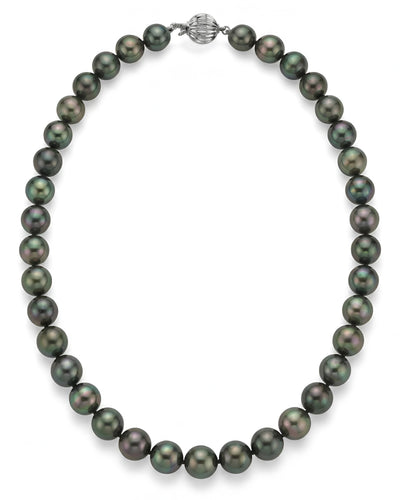 True Round Black Tahitian Pearl Necklace, 8.0-10.0mm - AAA/AAAA Quality