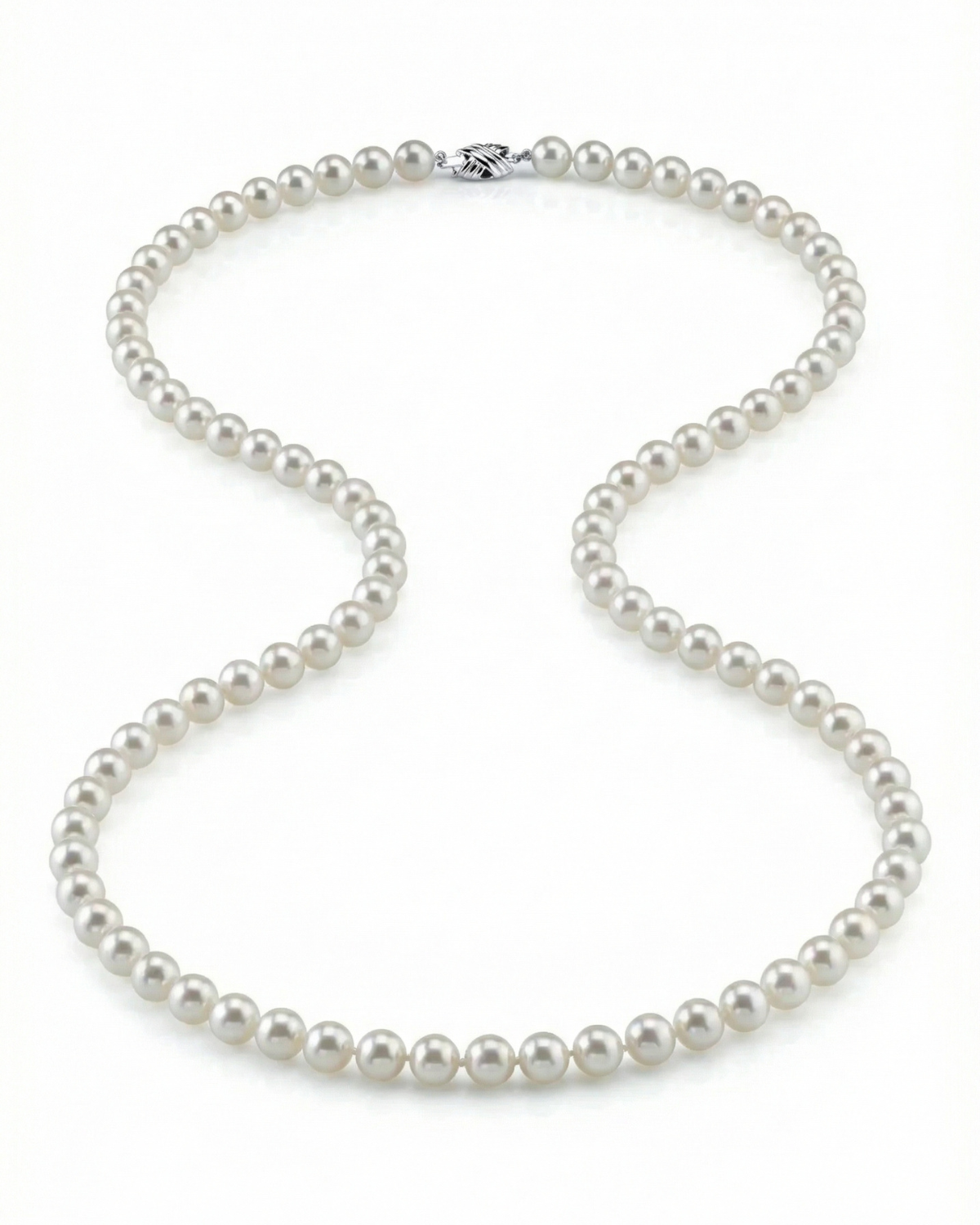 White Japanese Akoya Opera Length Pearl Necklace, 7.0-7.5mm