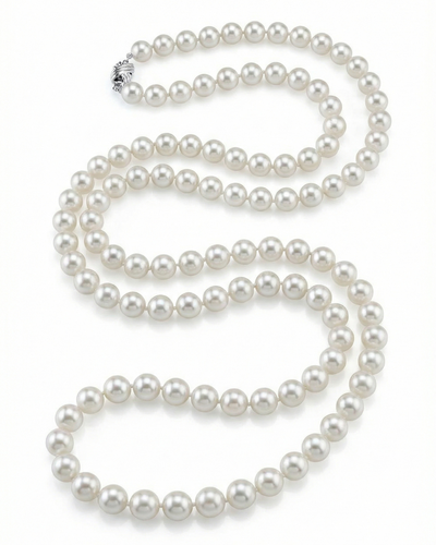 White Japanese Akoya Opera Length Pearl Necklace, 7.5-8.0mm