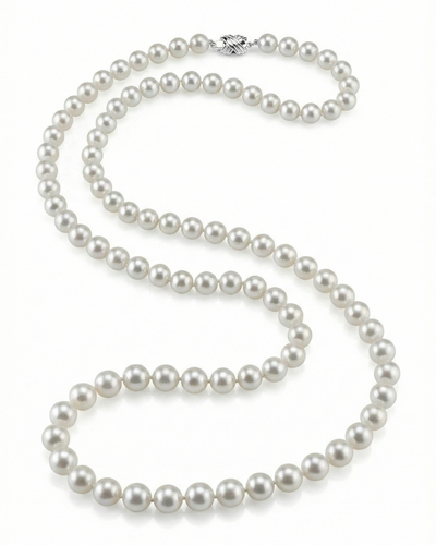 White Japanese Akoya Opera Length Pearl Necklace, 8.5-9.0mm