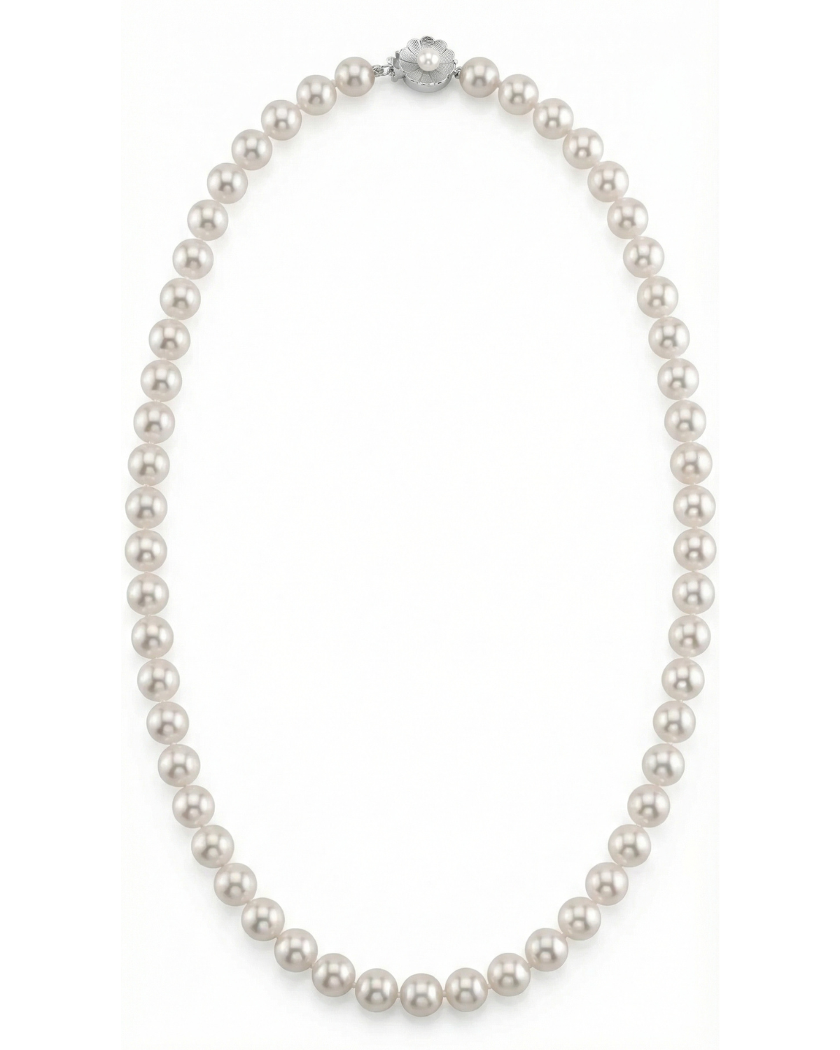 White Hanadama Japanese Akoya Pearl Necklace, 7.5-8.0mm