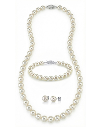 White Japanese Akoya 3-Piece Pearl Jewelry Set, 7.5-8.0mm