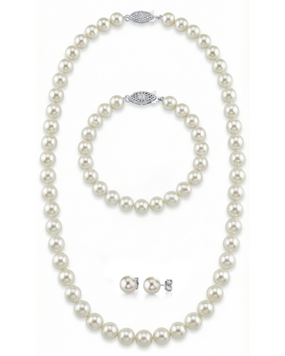 White Japanese Akoya 3-Piece Pearl Jewelry Set, 8.0-8.5mm