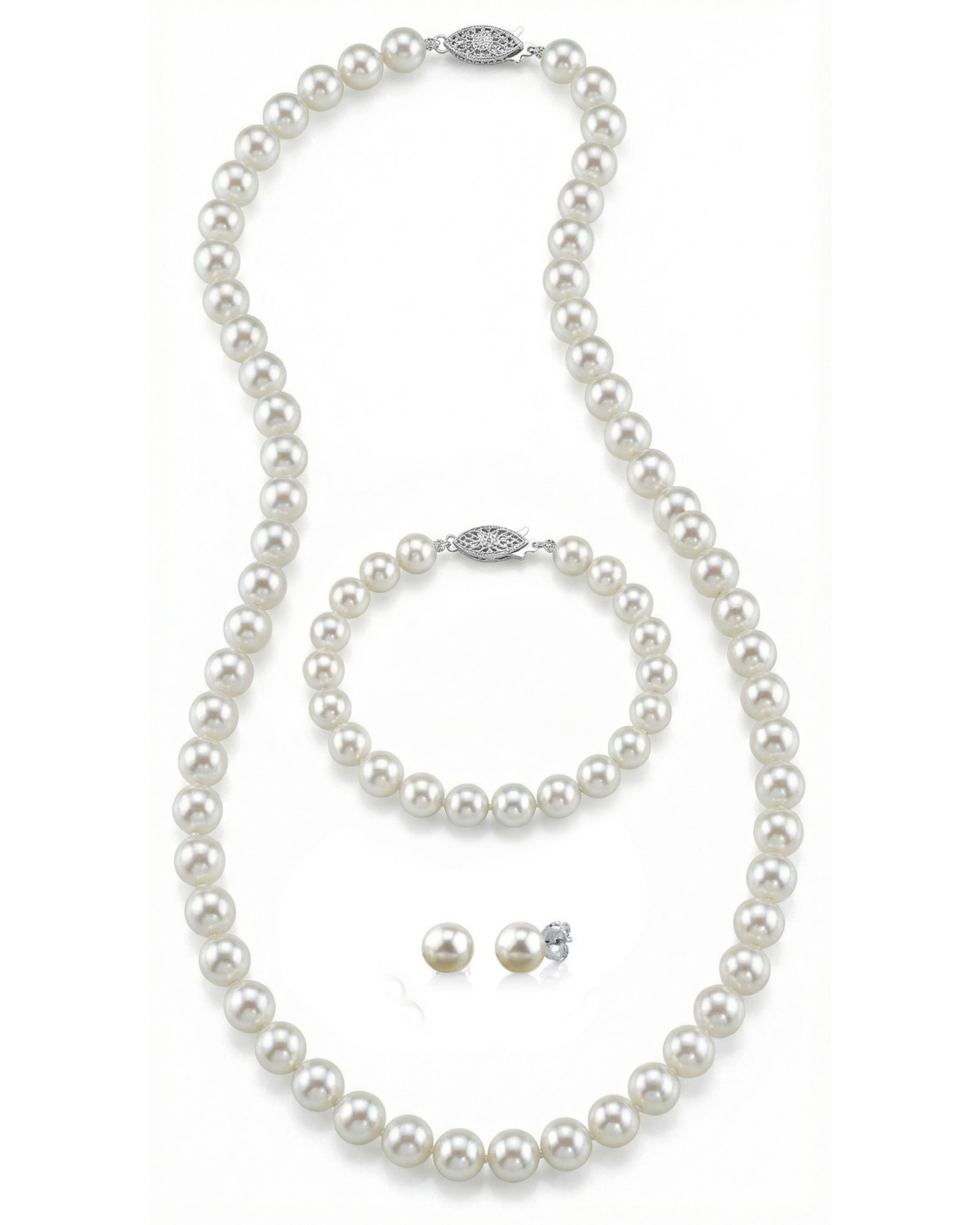 White Japanese Akoya Pearl 3-Piece Jewelry Set - AAA Quality