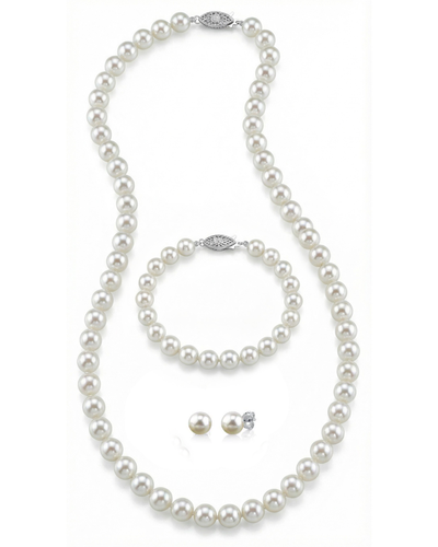 White Japanese Akoya Pearl 3-Piece Jewelry Set - AAA Quality