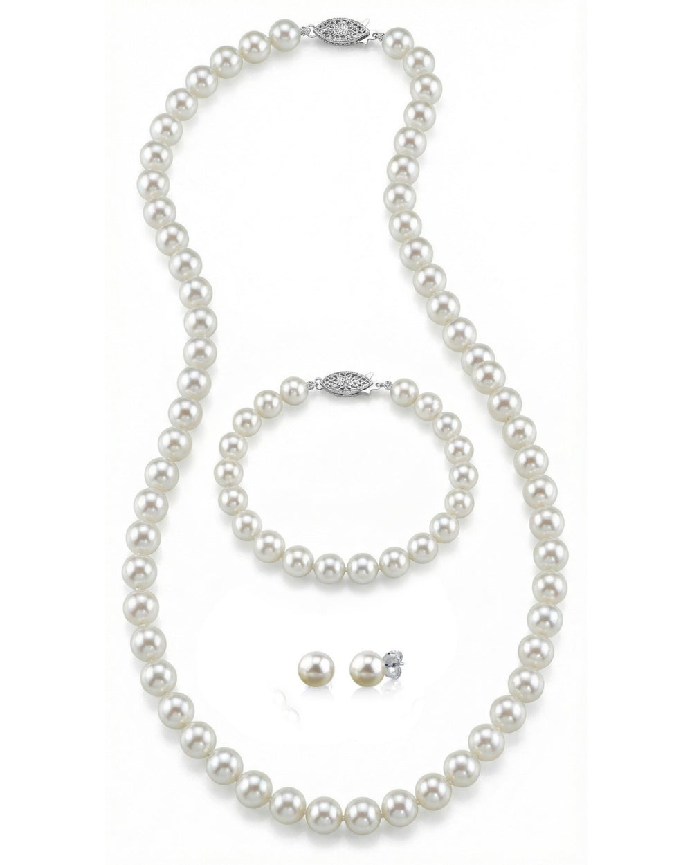 White Japanese Akoya Pearl 3-Piece Jewelry Set - AAA Quality