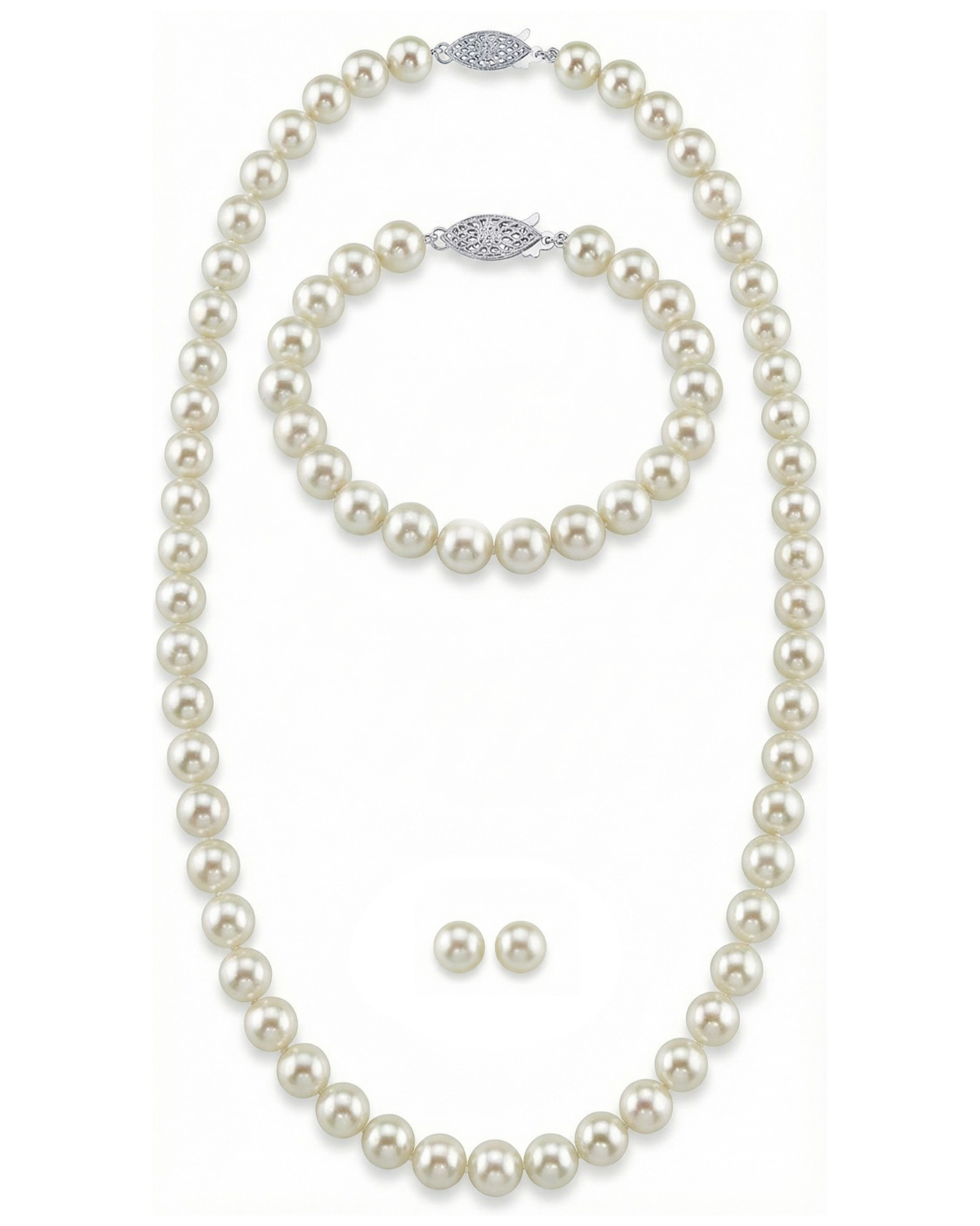 White Japanese Akoya Pearl 3-Piece Jewelry Set, 6.0-6.5mm
