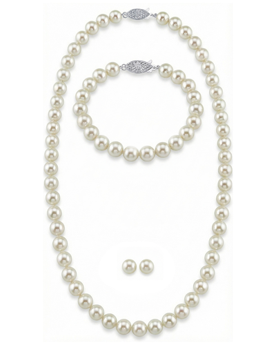 White Japanese Akoya Pearl 3-Piece Jewelry Set, 6.0-6.5mm