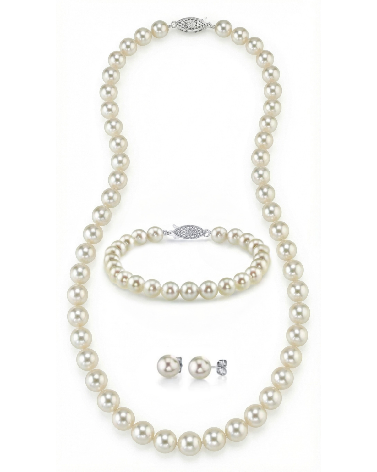 White Japanese Akoya Pearl 3-Piece Jewelry Set, 6.5-7.0mm