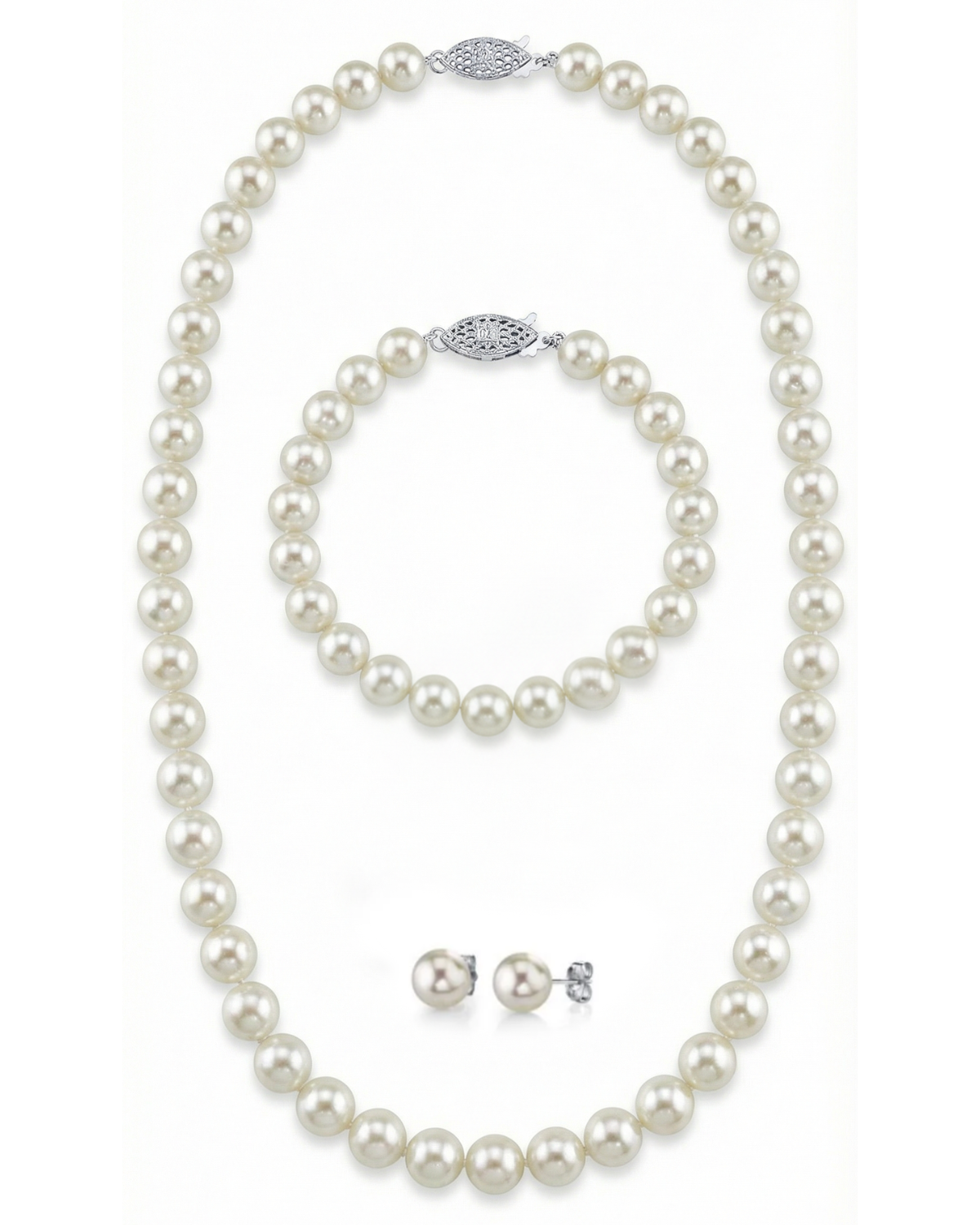 White Japanese Akoya Pearl 3-Piece Jewelry Set, 8.5-9.0mm