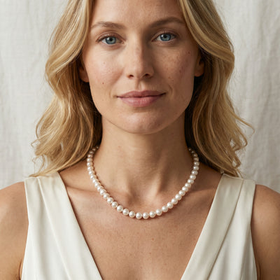 White Japanese Akoya Pearl Necklace, 7.0-7.5mm - AAA Quality