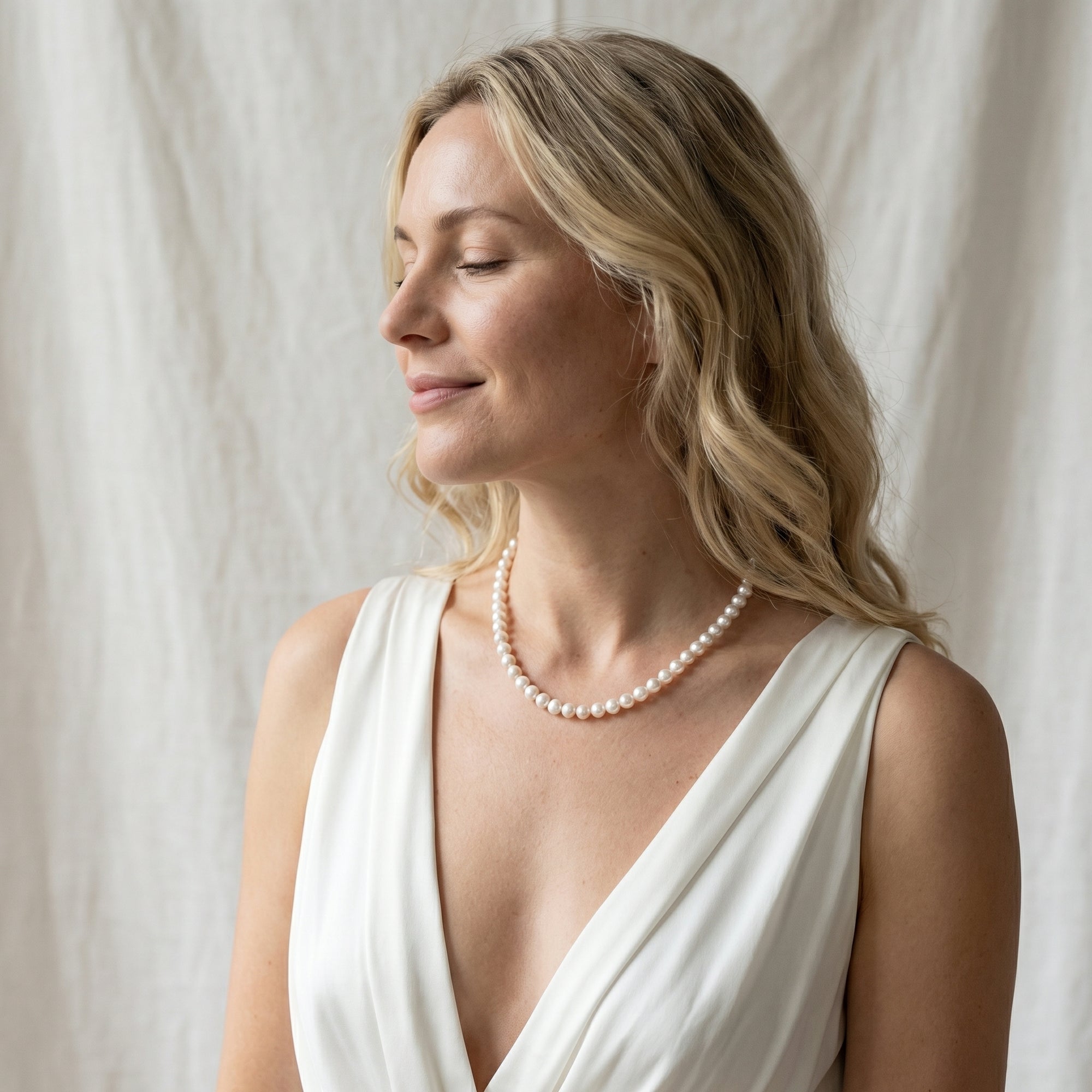 White Japanese Akoya Pearl Necklace, 7.0-7.5mm - AAA Quality