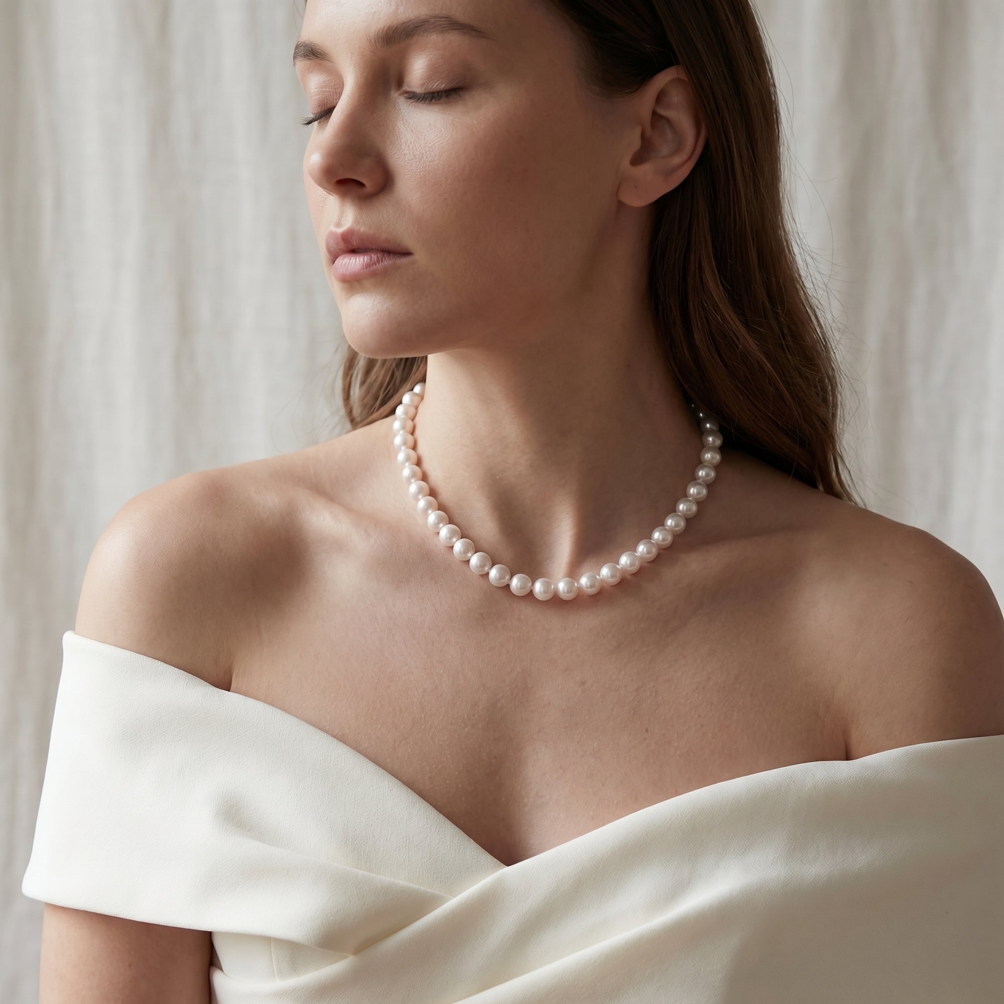 White Japanese Akoya Pearl Necklace, 8.0-8.5mm - AAA Quality