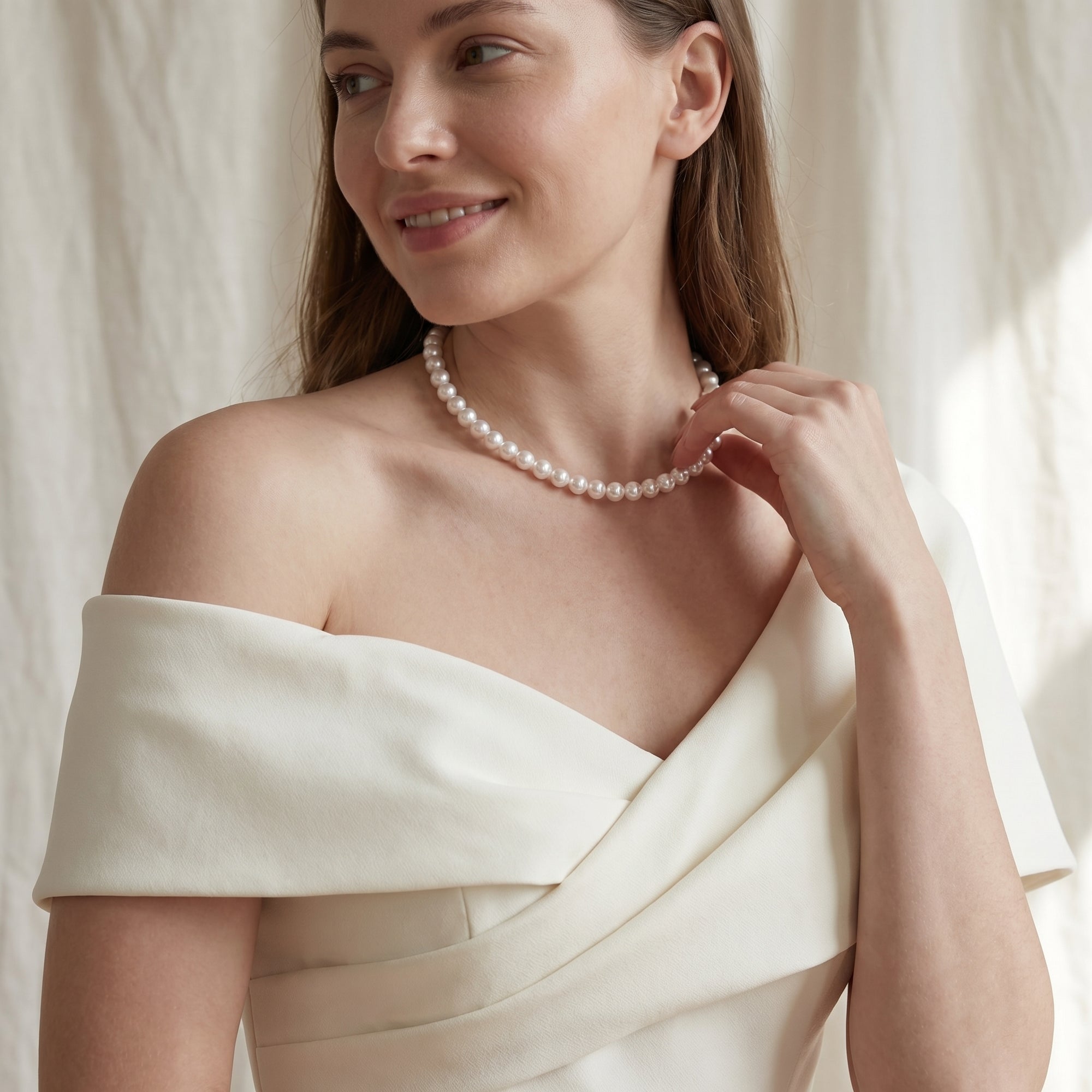 White Japanese Akoya Pearl Necklace, 8.0-8.5mm - AAA Quality