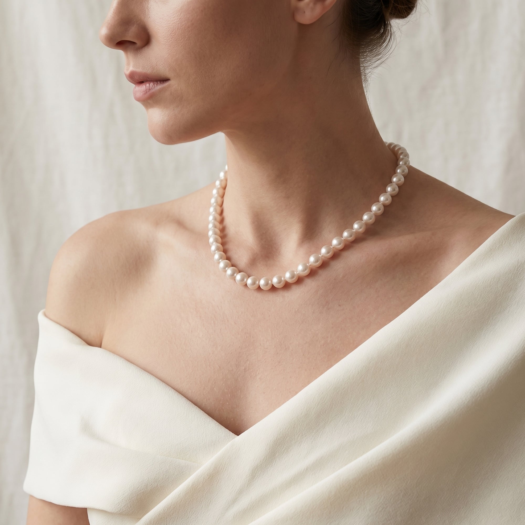 White Japanese Akoya Pearl Necklace, 8.0-8.5mm - AAA Quality