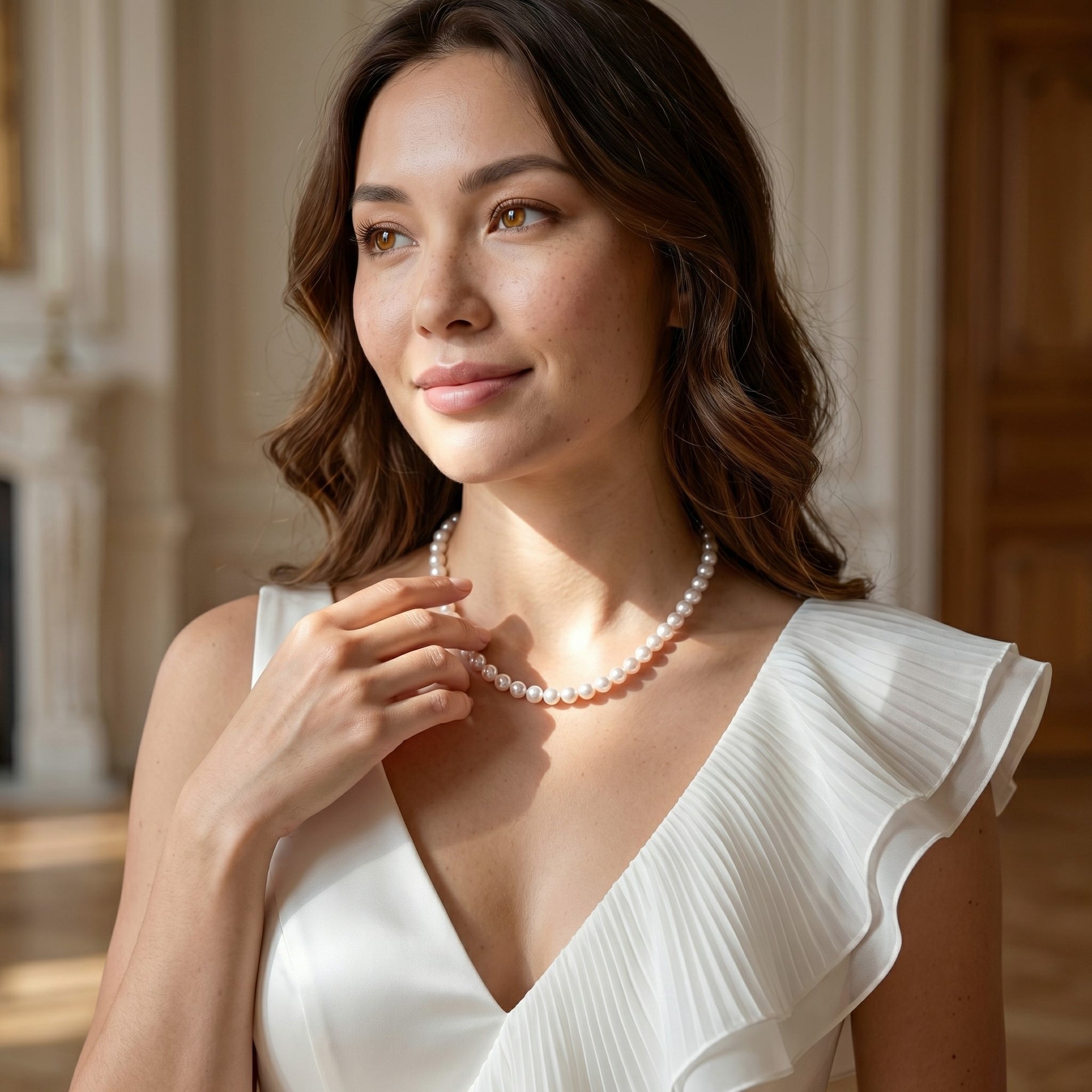 White Japanese Akoya Pearl Necklace, 8.5-9.0mm - AAA Quality
