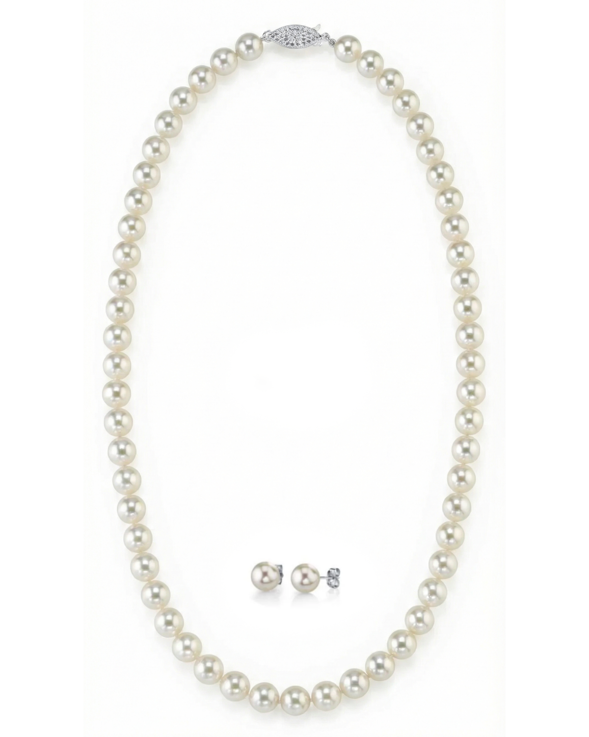 White Japanese Akoya Pearl Necklace & Earring 2-Piece Set, 6.0-6.5mm