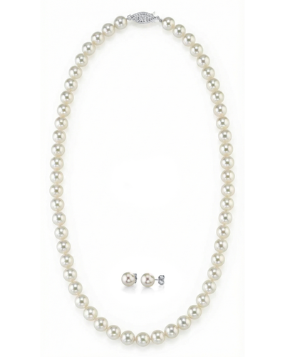 White Japanese Akoya Pearl Necklace & Earring 2-Piece Set, 6.0-6.5mm