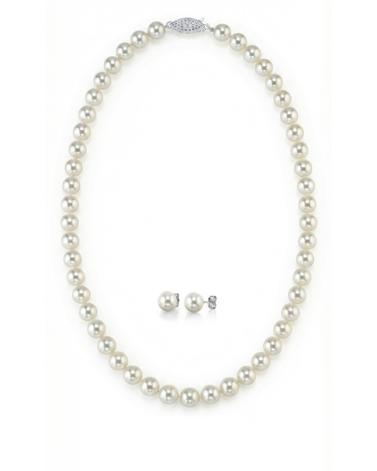 White Japanese Akoya Pearl Necklace & Earring 2-Piece Set, 6.5-7.0mm