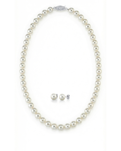 White Japanese Akoya Pearl Necklace & Earring 2-Piece Set, 6.5-7.0mm
