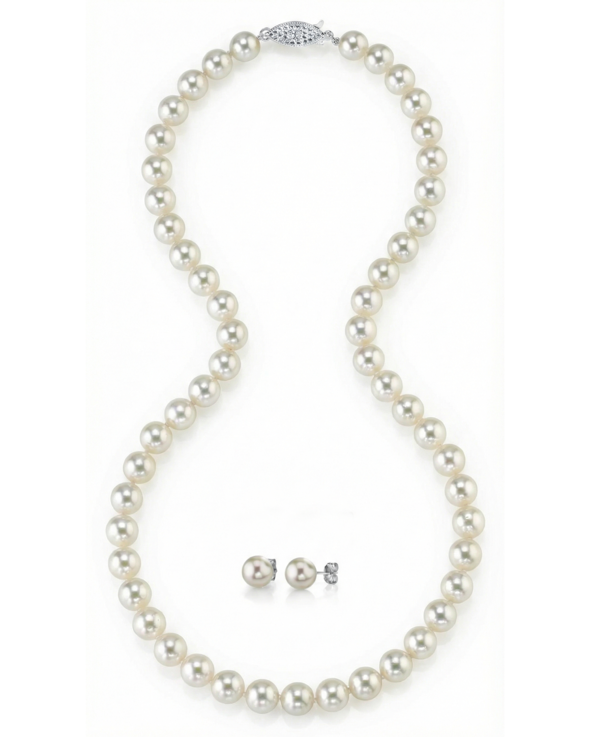 White Japanese Akoya Pearl Necklace & Earring 2-Piece Set, 7.5-8.0mm