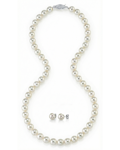 White Japanese Akoya Pearl Necklace & Earring 2-Piece Set, 7.5-8.0mm