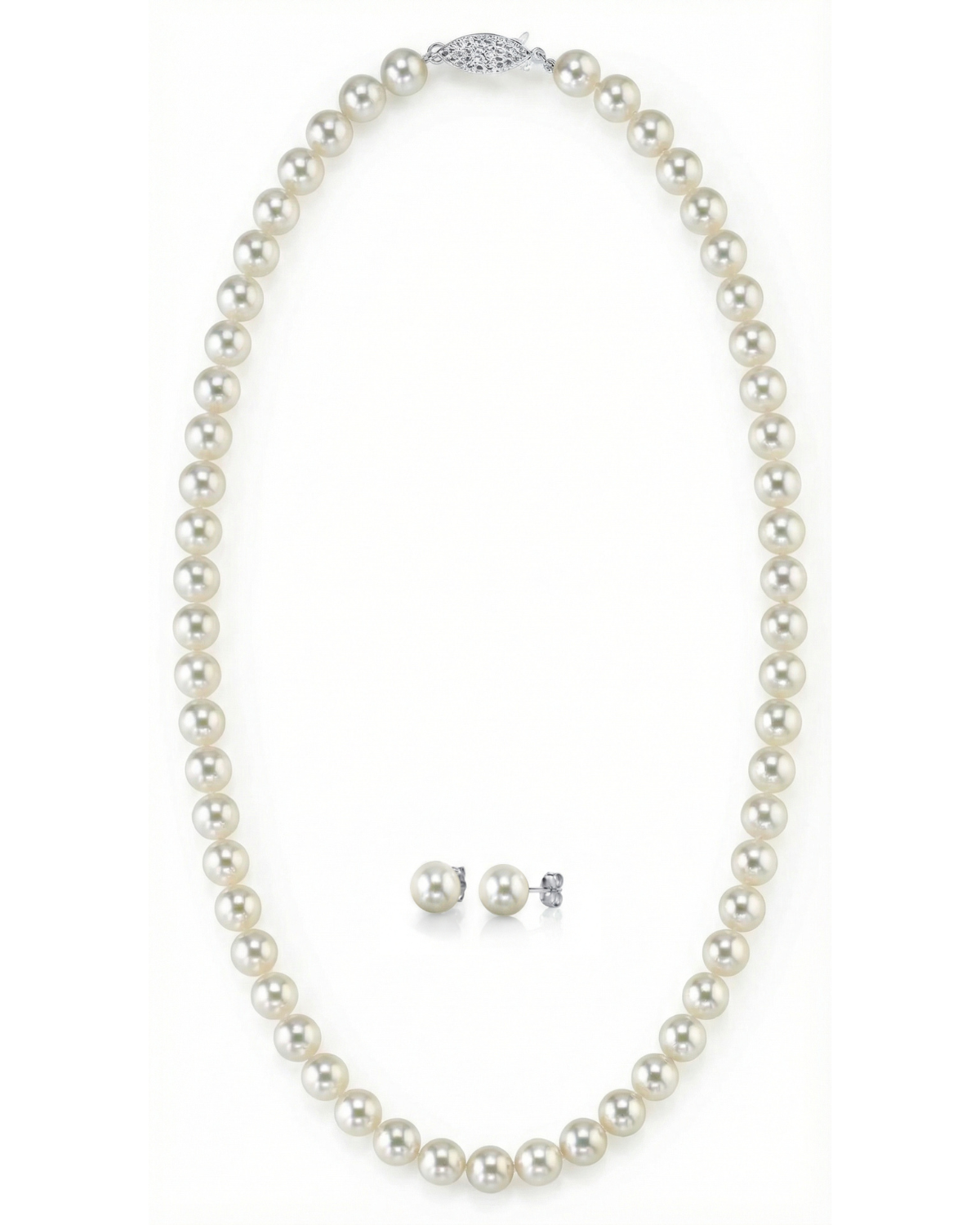 White Japanese Akoya Pearl Necklace & Earring 2-Piece Set, 8.5-9.0mm