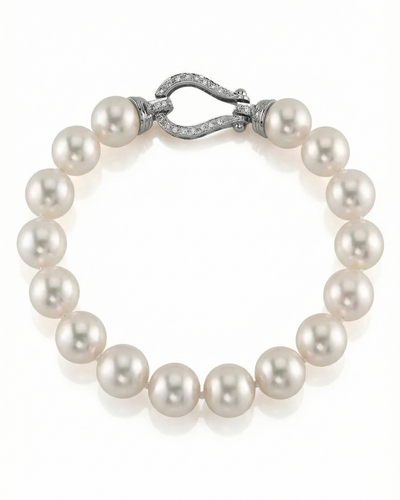 White Japanese Hanadama Akoya Pearl Bracelet, 9.5-10.0mm
