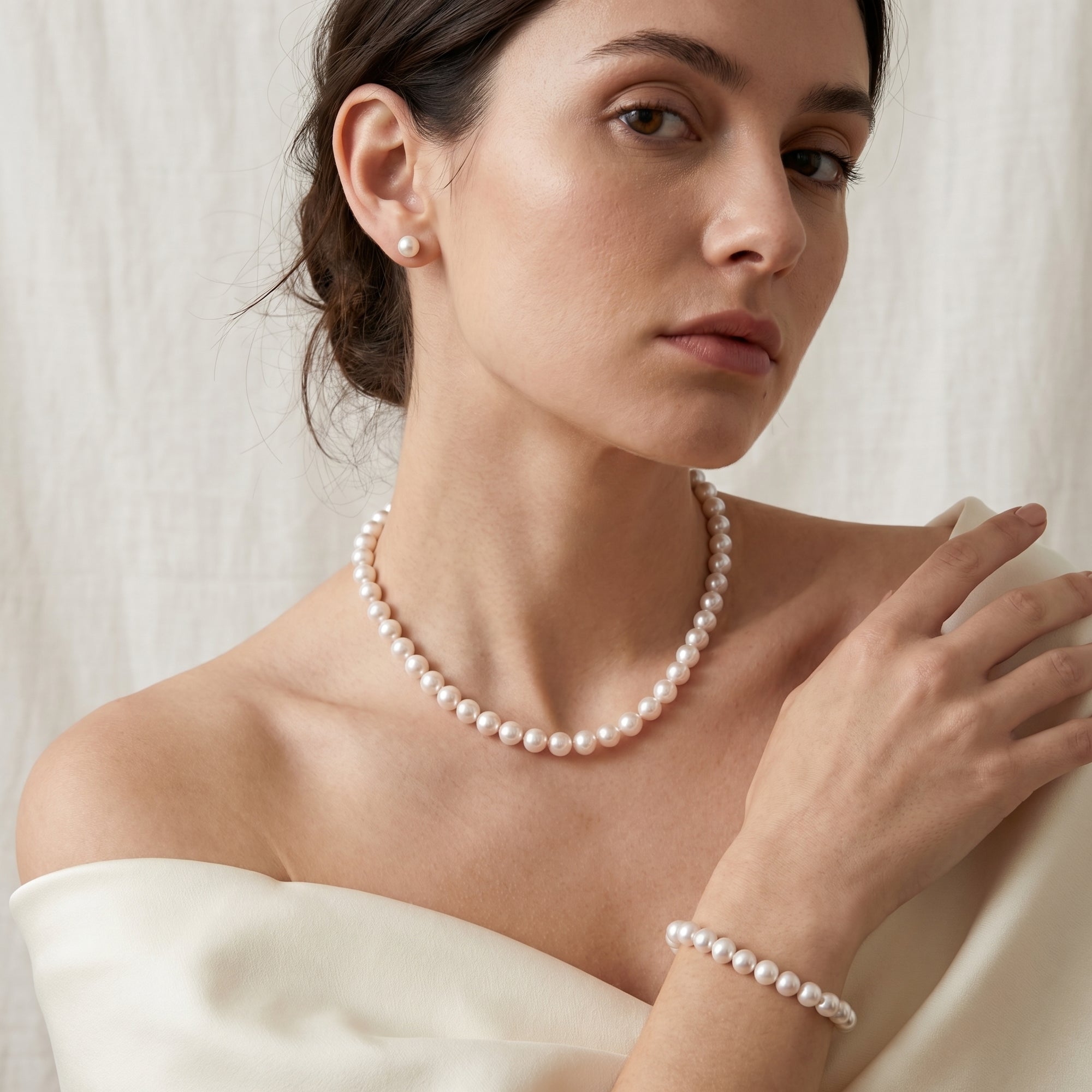 White Japanese Akoya 3-Piece Pearl Jewelry Set, 7.5-8.0mm