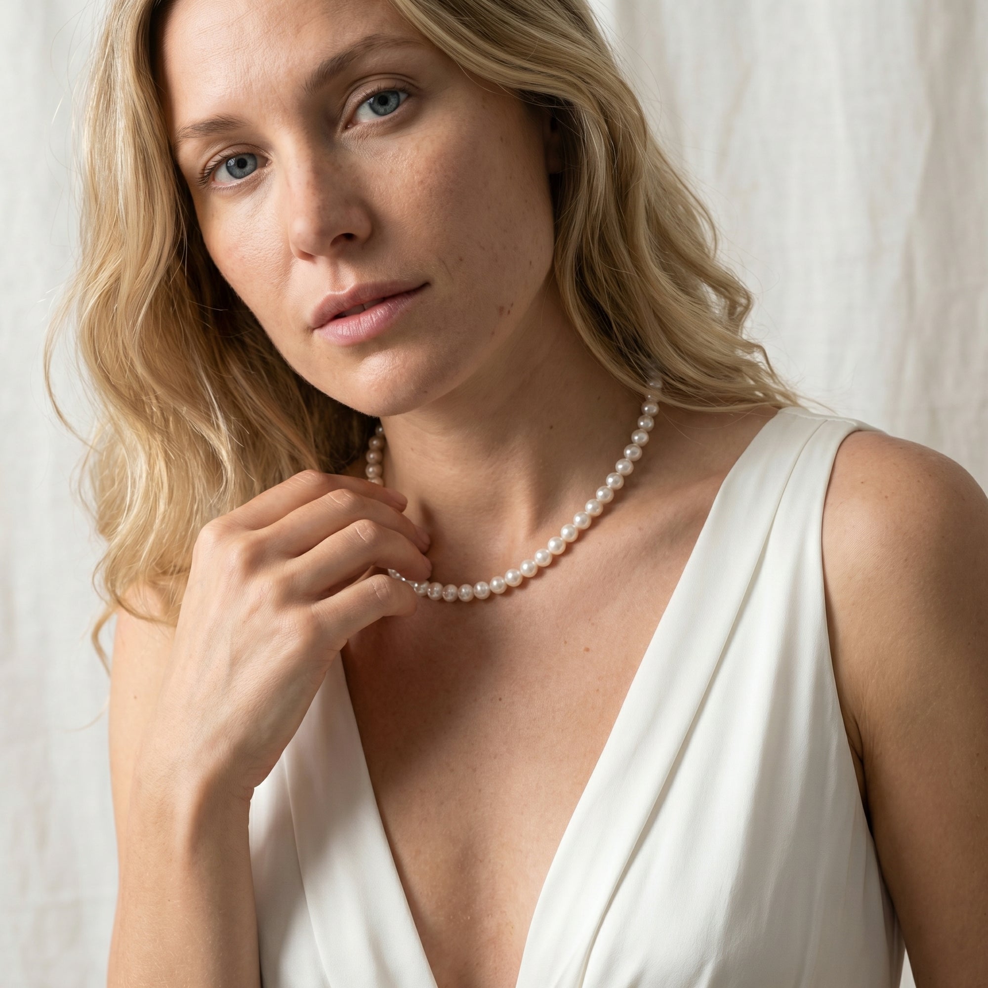 Japanese Akoya White Pearl Necklace, 6.5-7.0mm - AAA Quality