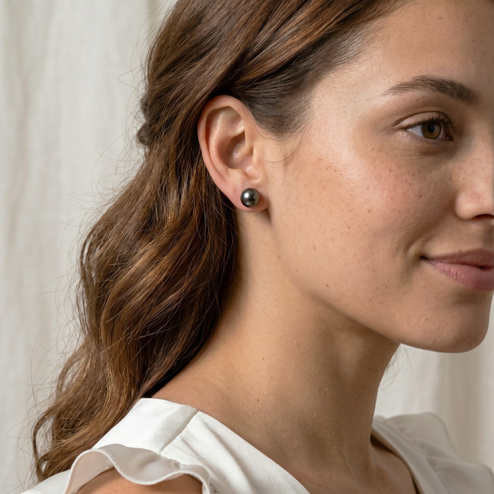 Black Tahitian Pearl Stud Earrings, 10.0-11.0mm
