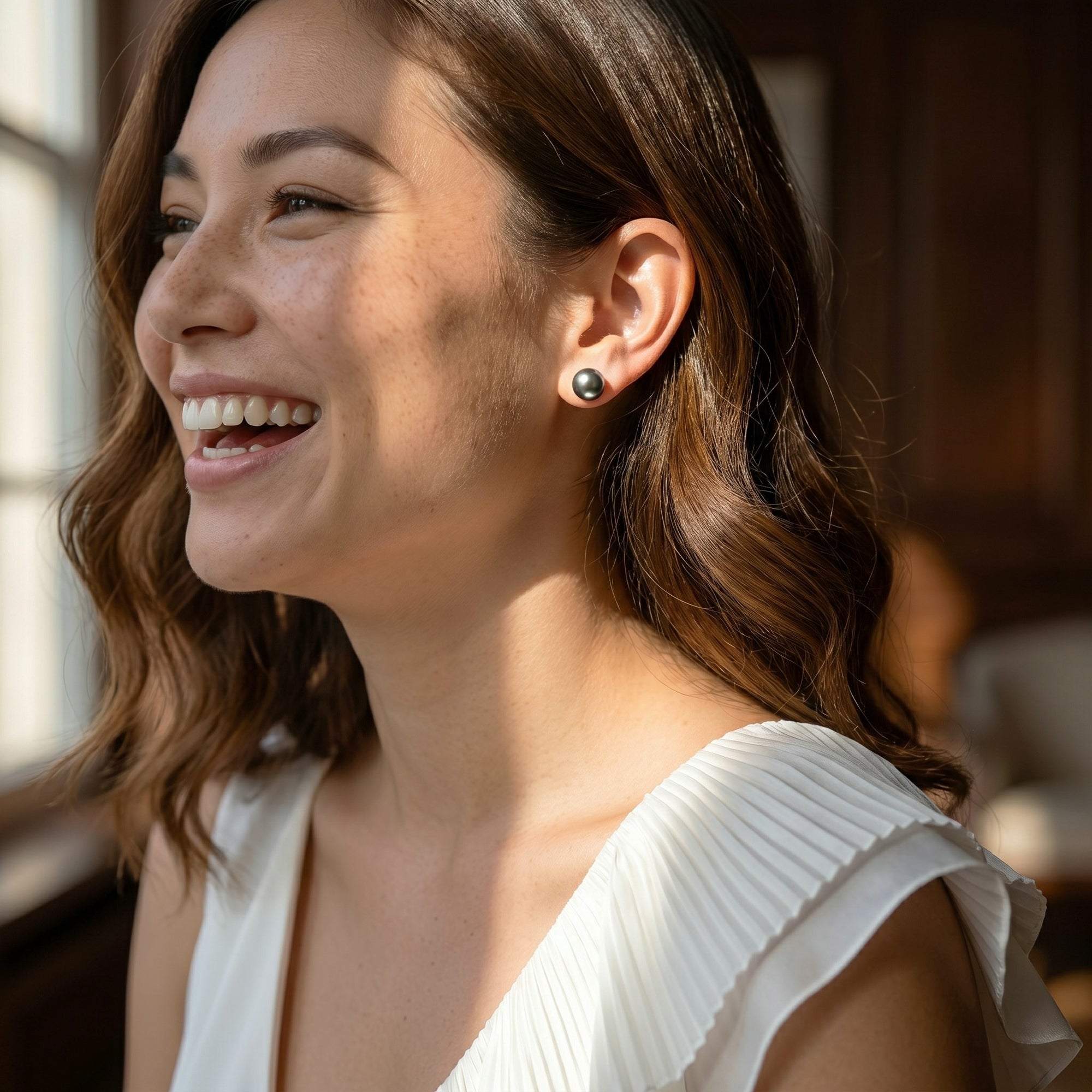 Black Tahitian Pearl Stud Earrings, 10.0-11.0mm