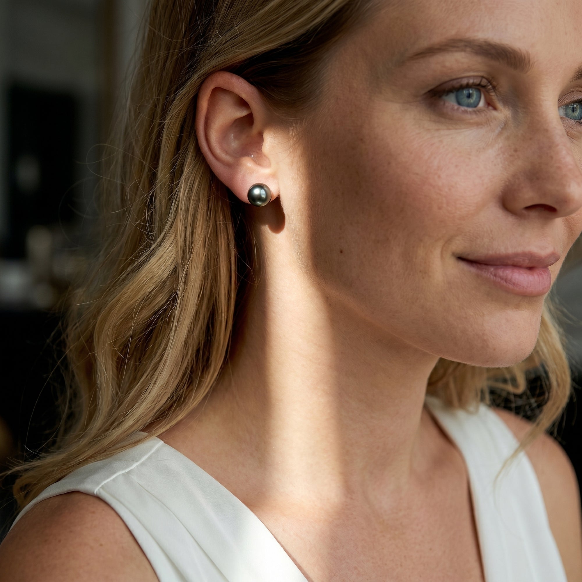 Black Tahitian Pearl Stud Earrings, 11.0-12.0mm