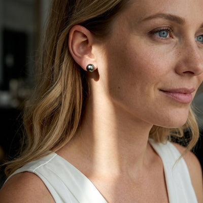 Black Tahitian Pearl Stud Earrings, 11.0-12.0mm