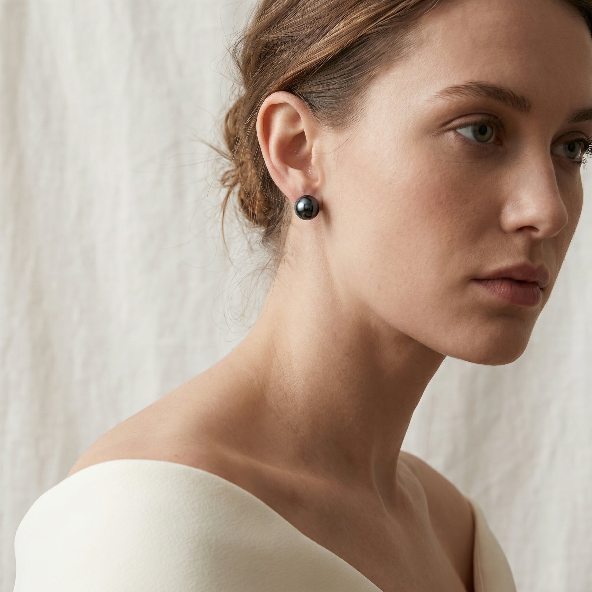Black Tahitian Pearl Stud Earrings, 12.0-13.0mm