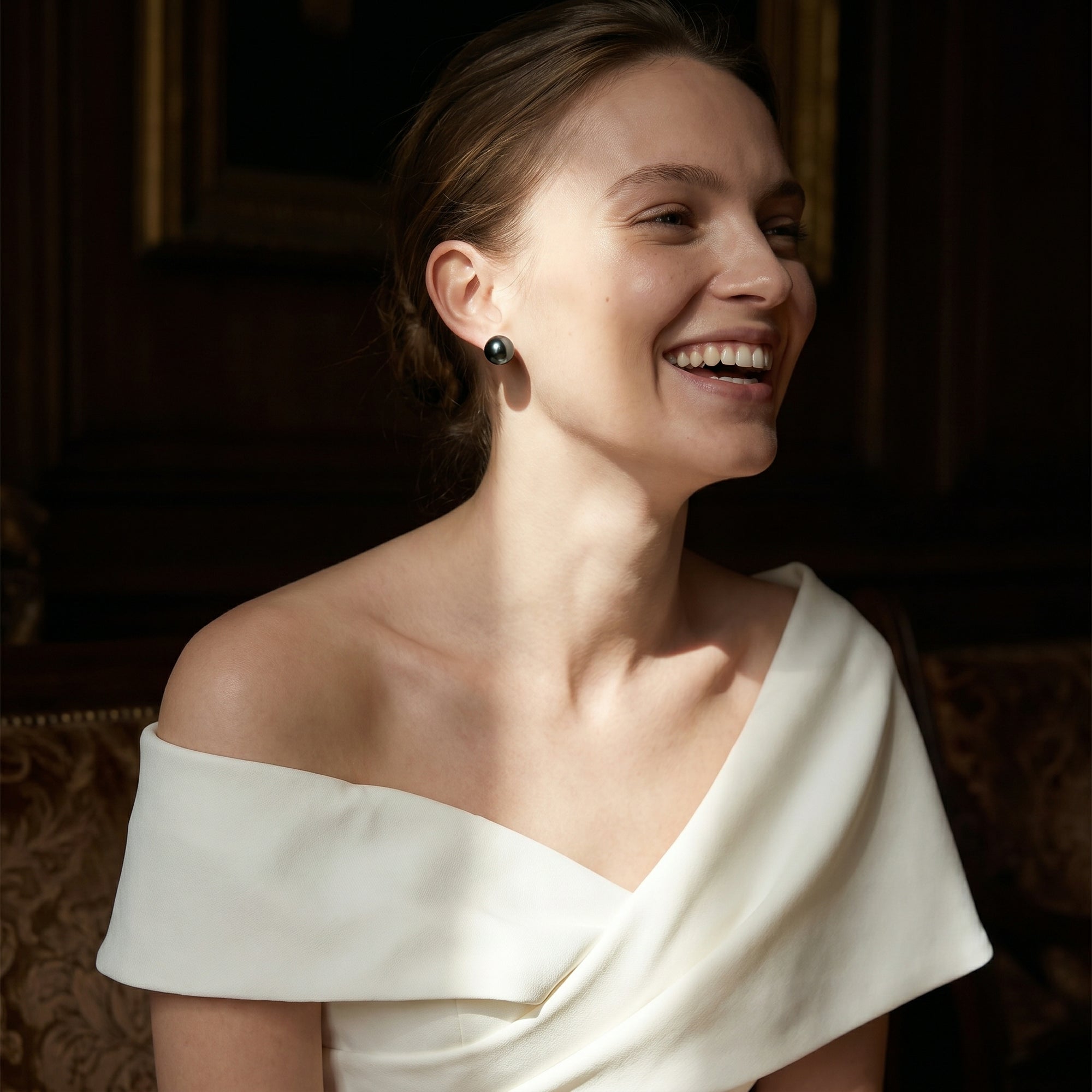 Black Tahitian Pearl Stud Earrings, 12.0-13.0mm