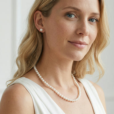 White Japanese Akoya Pearl Necklace & Earring 2-Piece Set, 7.0-7.5mm