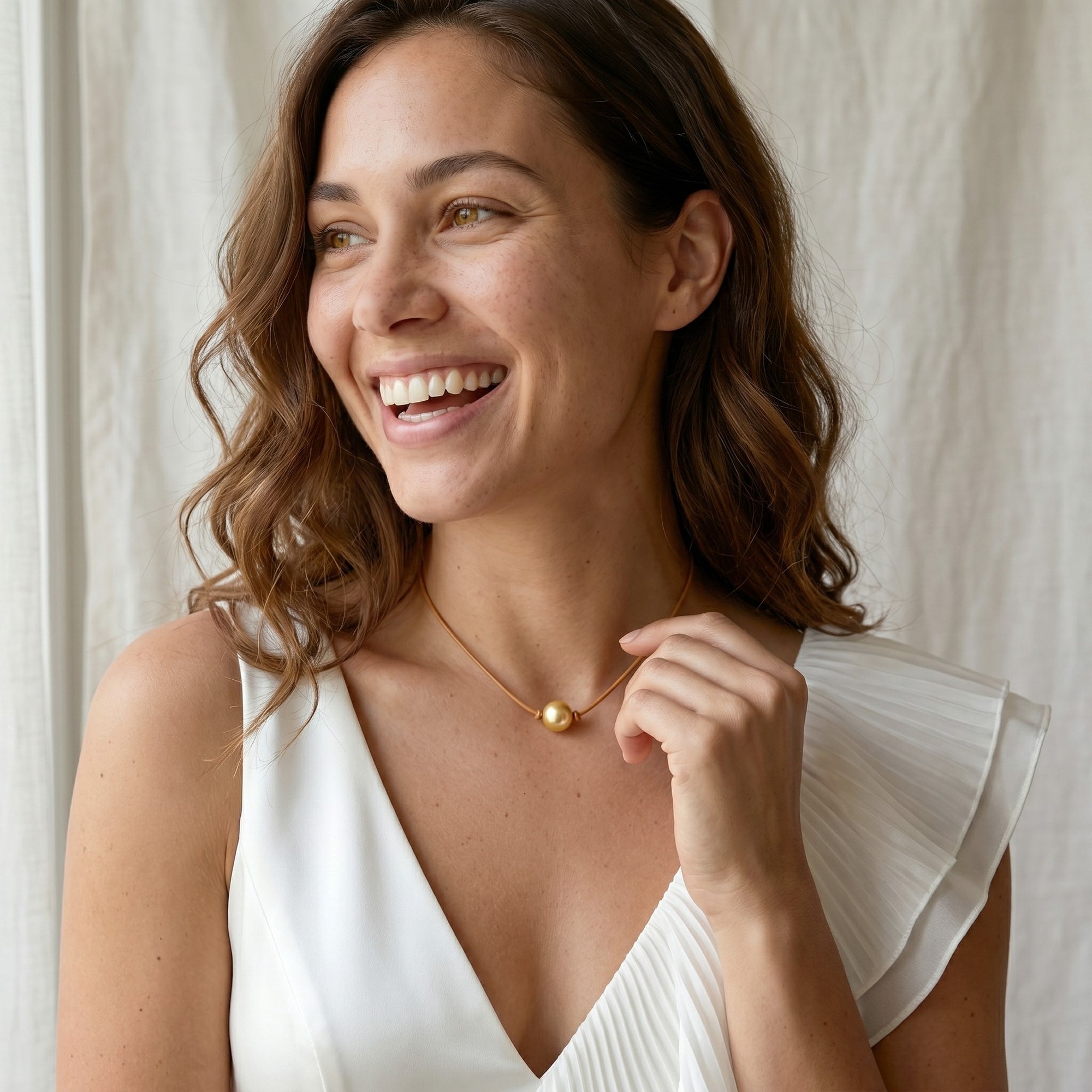 Golden South Sea Baroque Pearl on Leather Necklace
