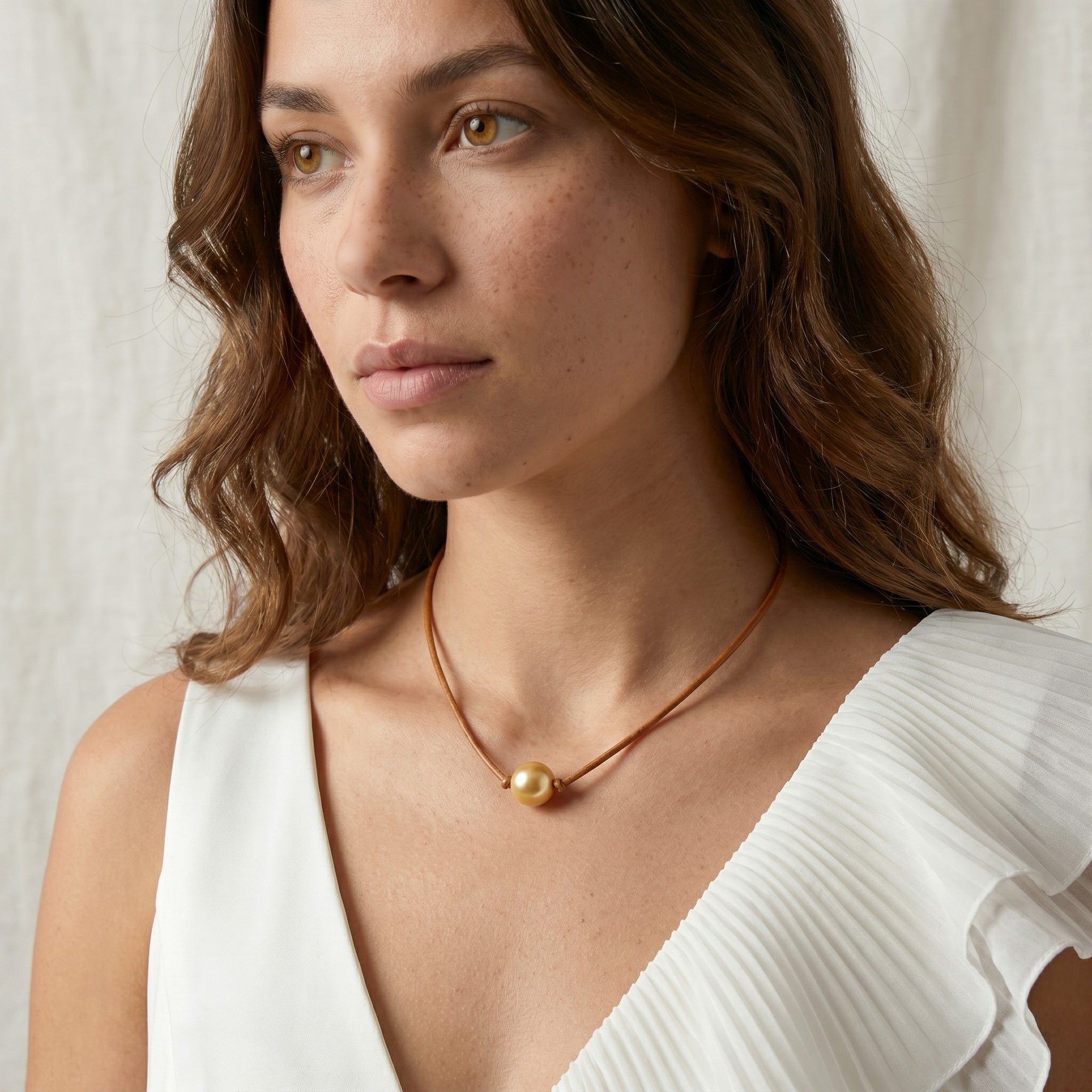 Golden South Sea Baroque Pearl on Leather Necklace