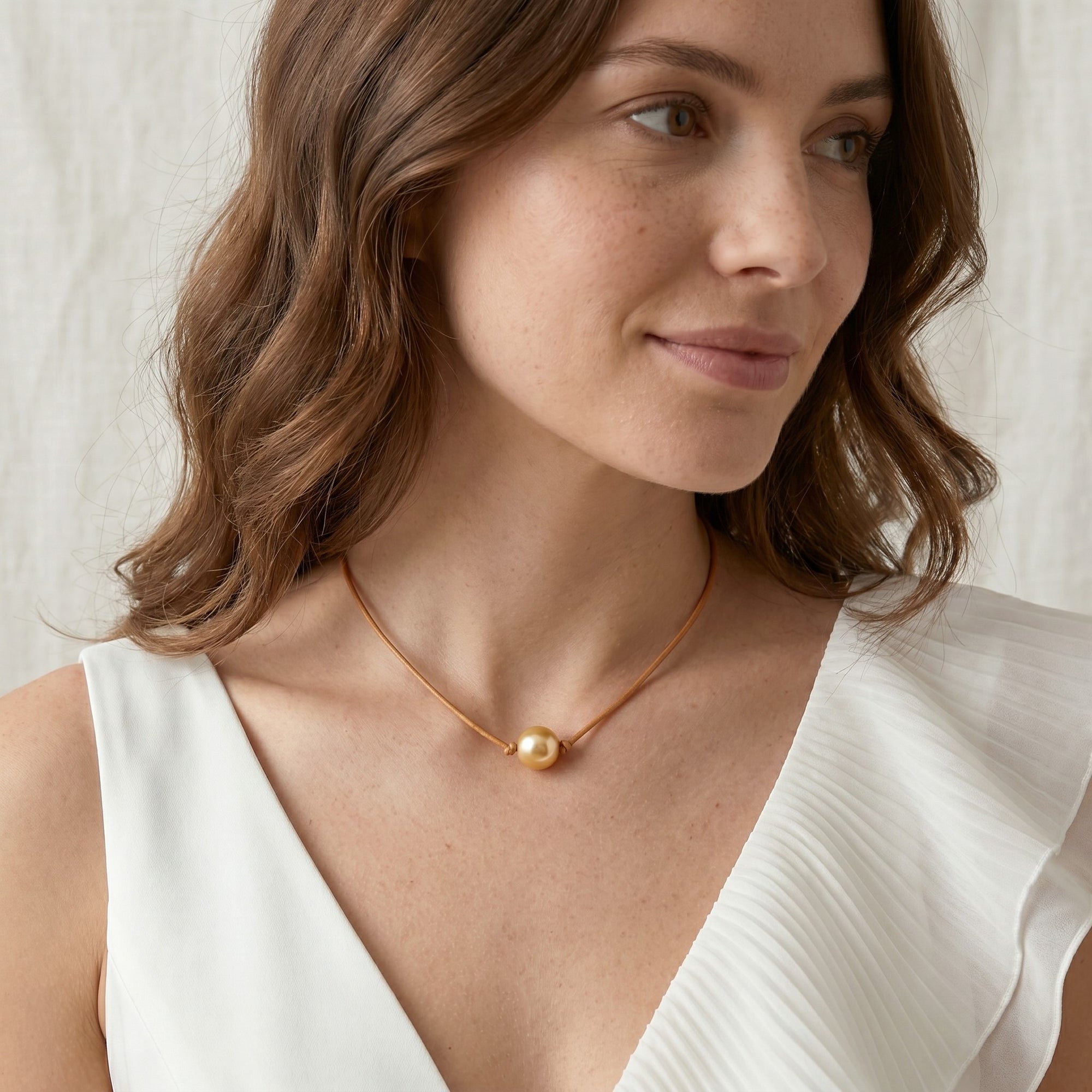 Golden South Sea Baroque Pearl on Leather Necklace