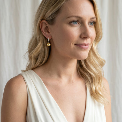 Golden South Sea Pearl & Diamond Equinox Dangle Earrings