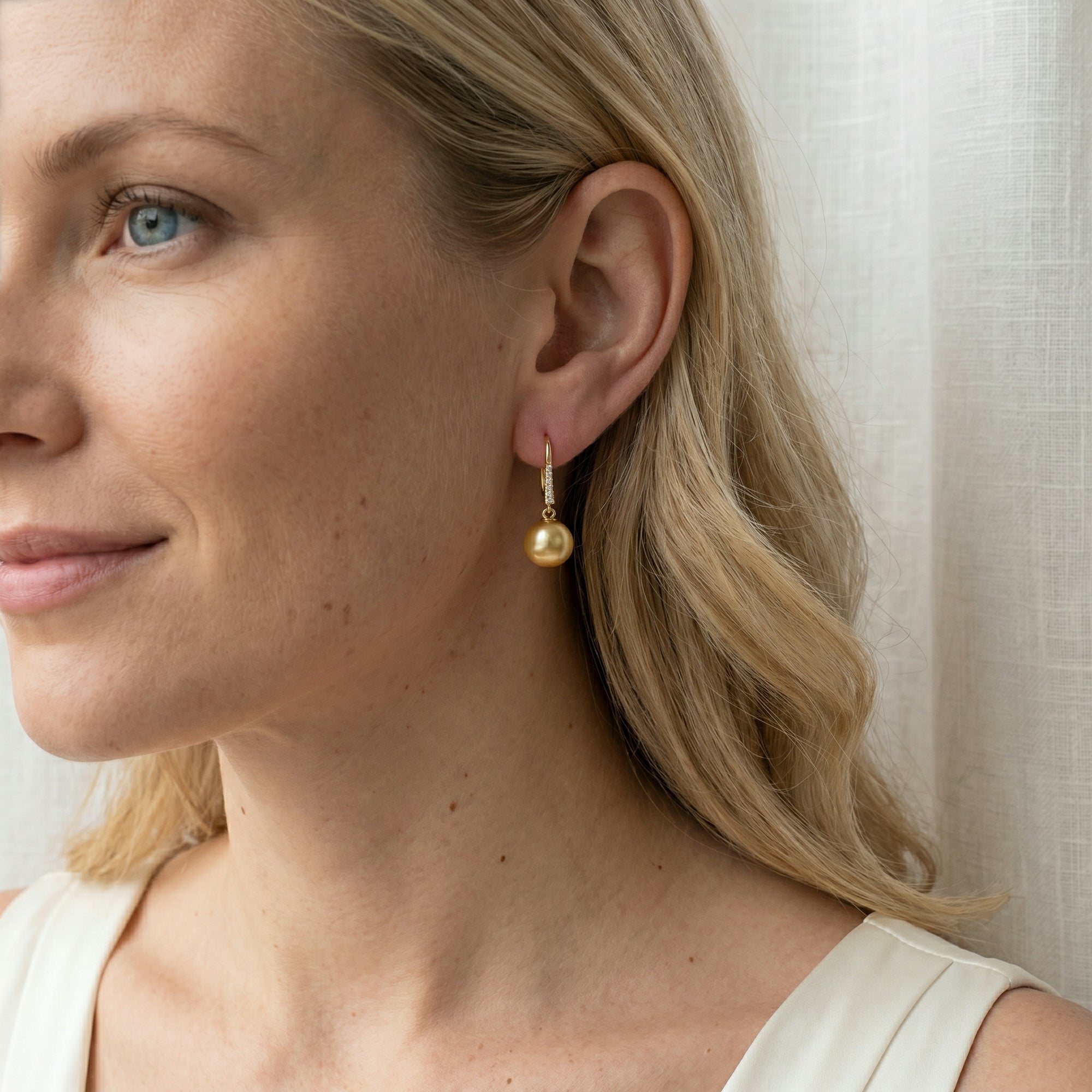 Golden South Sea Pearl & Diamond Equinox Dangle Earrings