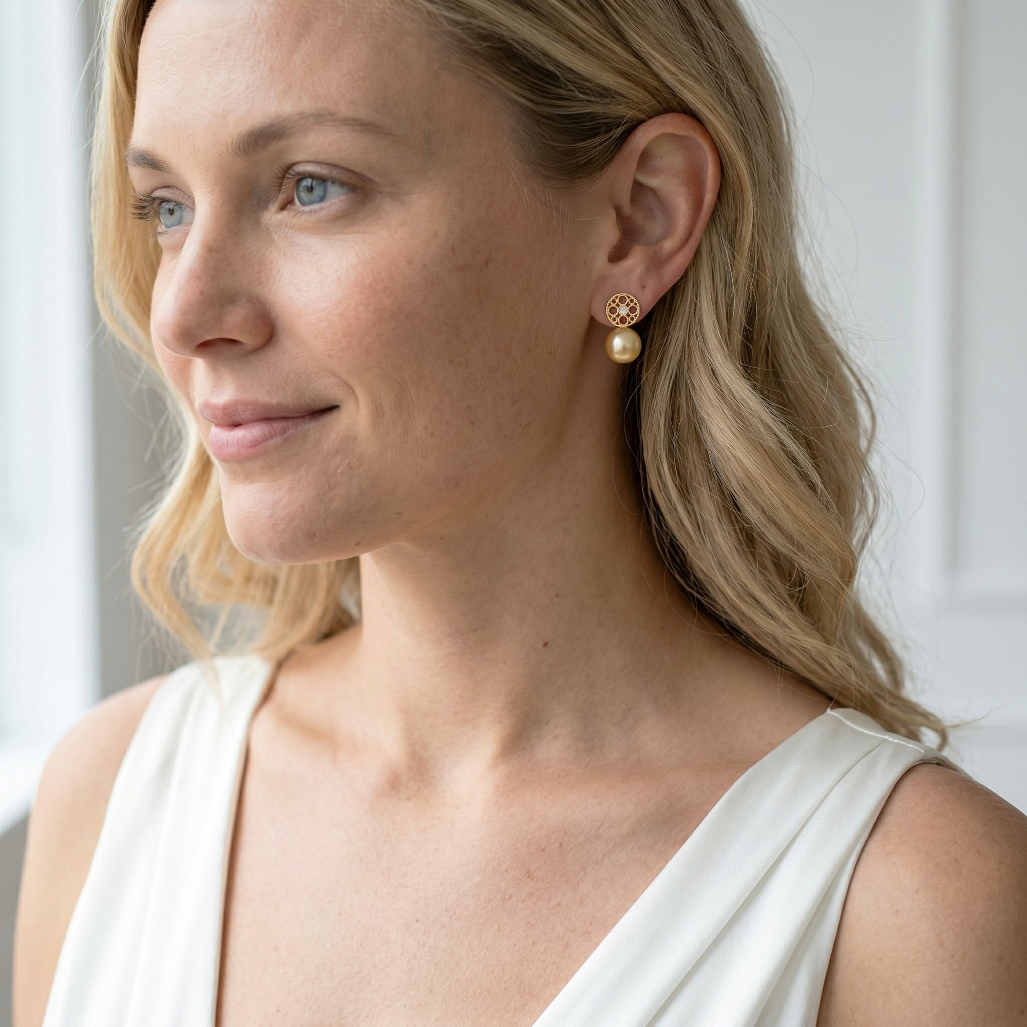 Golden South Sea Pearl & Diamond Faye Earrings