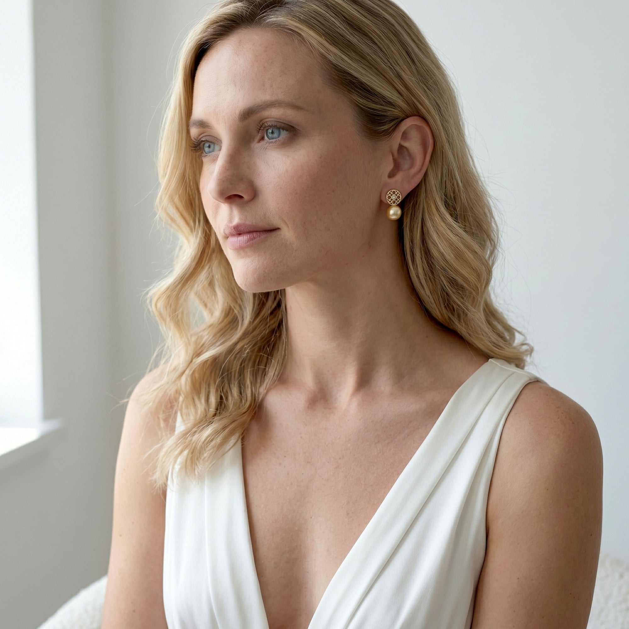 Golden South Sea Pearl & Diamond Faye Earrings