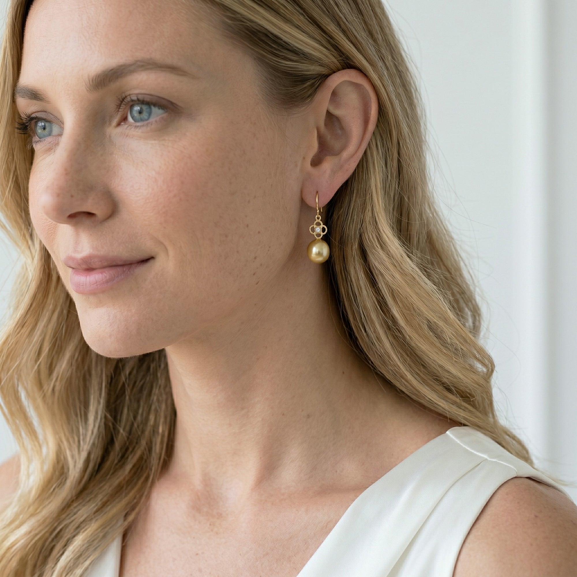 Golden South Sea Pearl & Diamond Harper Earrings