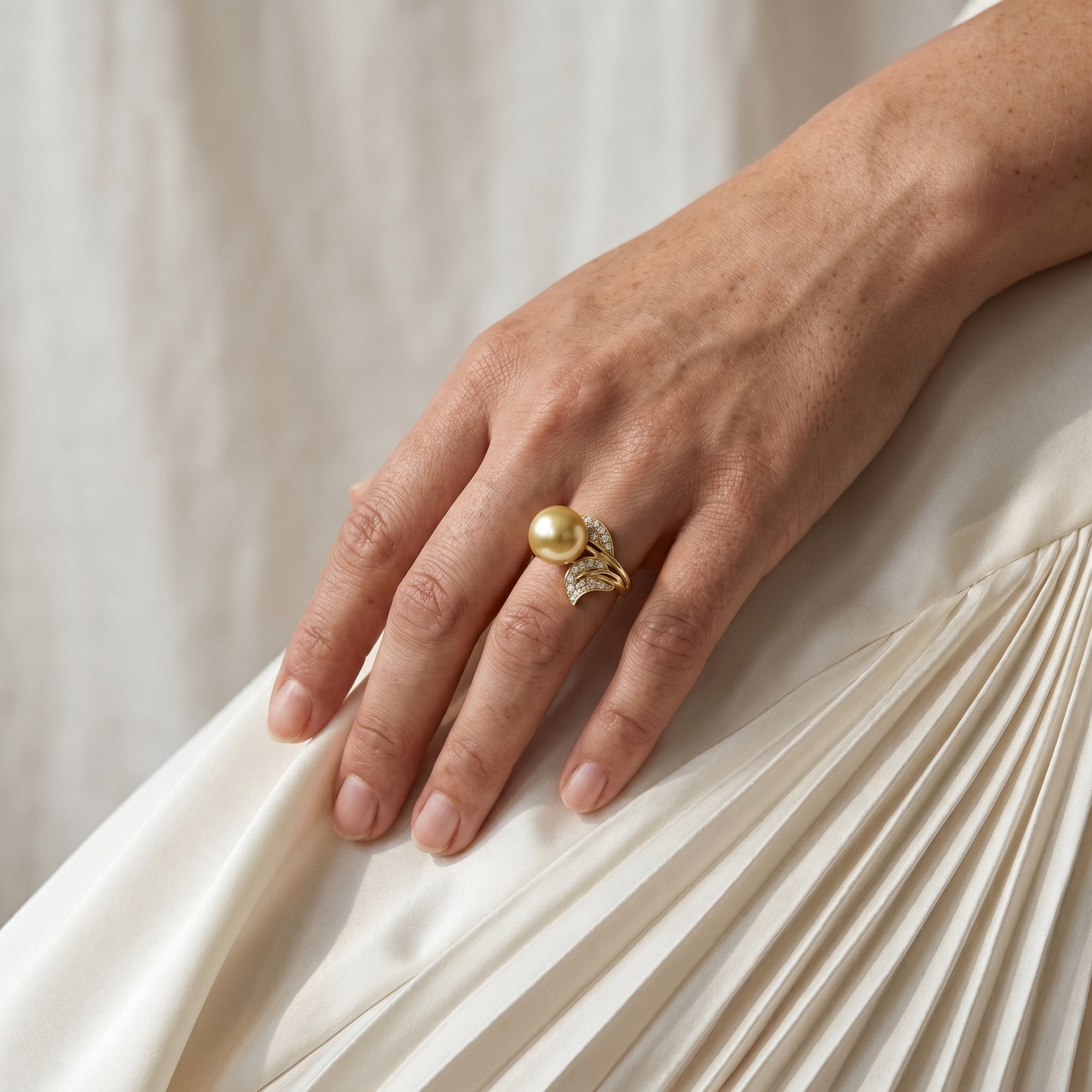 Golden South Sea Pearl & Diamond "Hazakura" Ring
