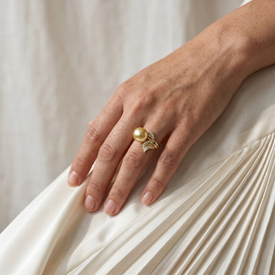 Golden South Sea Pearl & Diamond "Hazakura" Ring