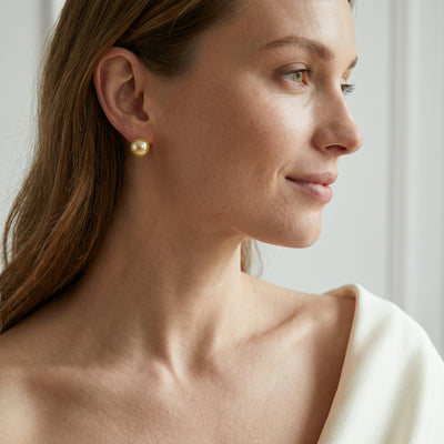 Golden South Sea Round Pearl Stud Earrings, 10.0-11.0mm
