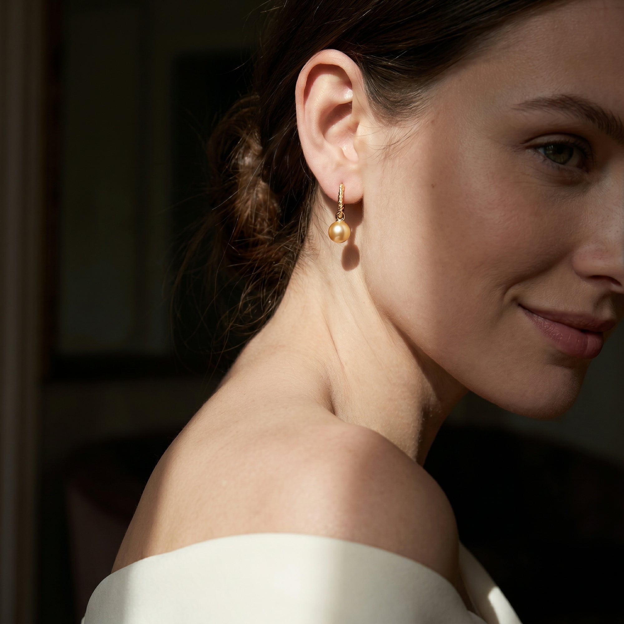 Golden South Sea Pearl Xanthe Hoop Earrings
